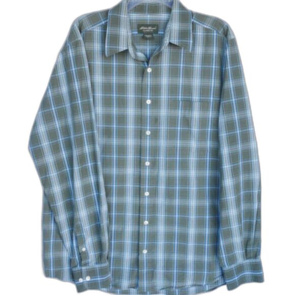 Eddie Bauer Men's Size L Shirt Tall Classic Fit Mens Long Sleeve Green P… - Picture 1 of 11